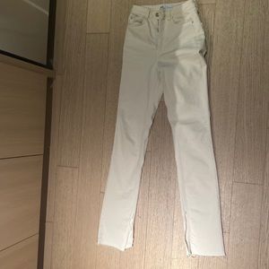 Off white long denim jeans with split hems